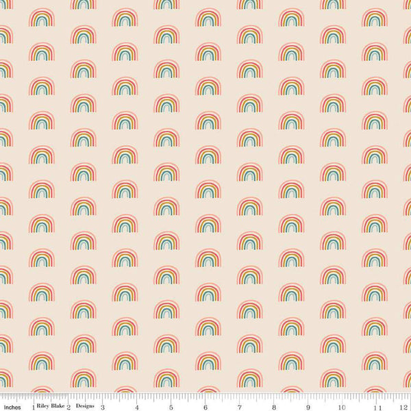 16" End of Bolt - SALE Fairy Dust Rainbows SC12446 Cream - Riley Blake Designs - Rainbow Antique Gold SPARKLE  - Quilting Cotton Fabric