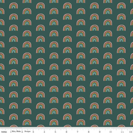 14" End of Bolt- CLEARANCE Fairy Dust Rainbows SC12446 Jade - Riley Blake Designs - Rainbow Antique Gold SPARKLE  - Quilting Cotton Fabric