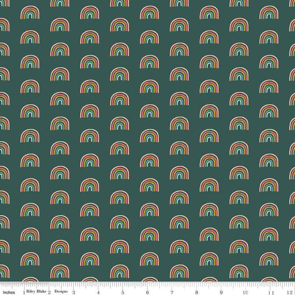 CLEARANCE Fairy Dust Rainbows SC12446 Jade - Riley Blake Designs - Rainbow Antique Gold SPARKLE  - Quilting Cotton Fabric