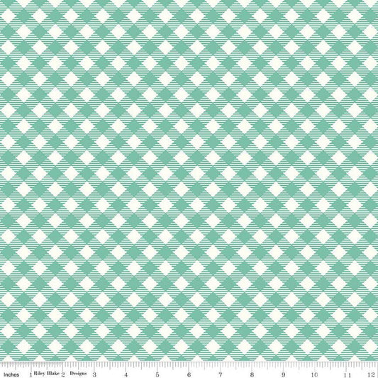DEAL Bee Ginghams Debbie C12550 Sea Glass - Riley Blake Designs - 3/8" Diagonal Plaid Checks - Lori Holt - Quilting Cotton Fabric