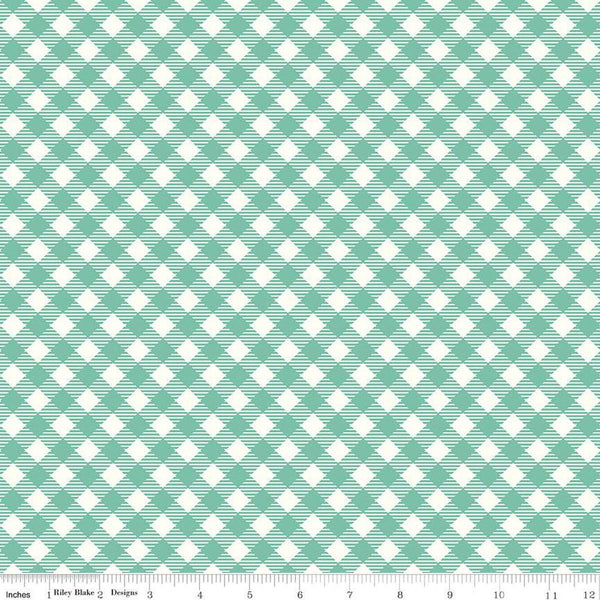 SALE Bee Ginghams Debbie C12550 Sea Glass - Riley Blake Designs - 3/8" Diagonal Plaid Checks - Lori Holt - Quilting Cotton Fabric