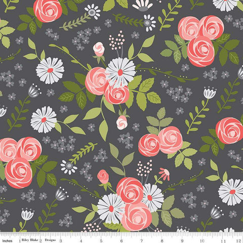 Fable Main C12710 Charcoal - Riley Blake Designs - Floral Flowers - Quilting Cotton Fabric