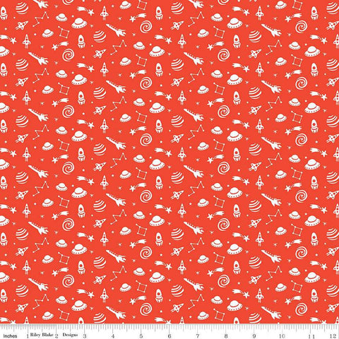 SALE FLANNEL Blast Off Star Gazing F12592 Red - Riley Blake - White Spaceships Planets Constellations Stars - FLANNEL Cotton Fabric