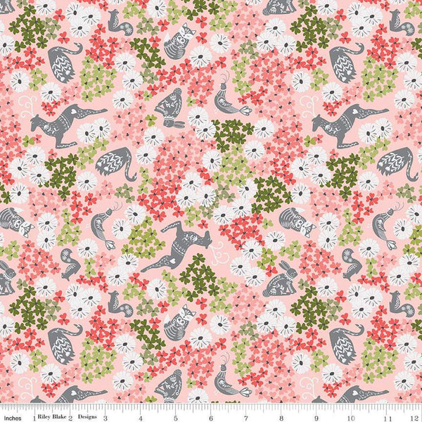 8" End of Bolt Piece - SALE Fable Fauna C12711 Blush - Riley Blake Designs - Animals Birds Floral Flowers - Quilting Cotton Fabric