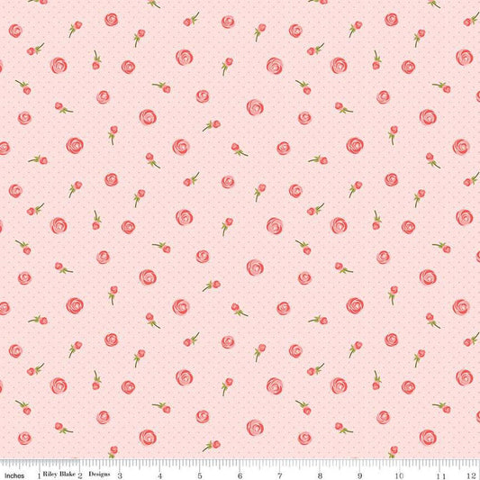 Fable Buds C12712 Blush - Riley Blake Designs - Floral Flowers Pin Dots - Quilting Cotton Fabric