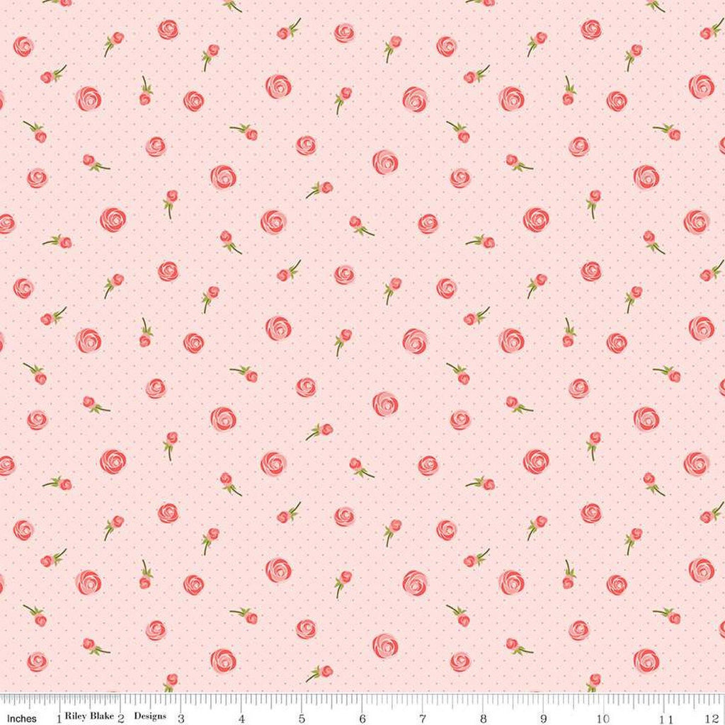Fable Buds C12712 Blush - Riley Blake Designs - Floral Flowers Pin Dots - Quilting Cotton Fabric