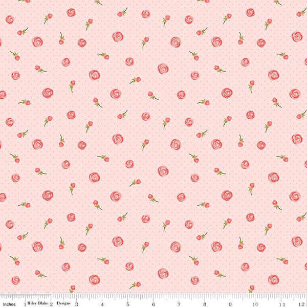 Fable Buds C12712 Blush - Riley Blake Designs - Floral Flowers Pin Dots - Quilting Cotton Fabric