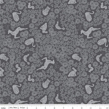 CLEARANCE Fable Tonal C12714 Charcoal - Riley Blake Designs - Animals Birds Flowers Floral - Quilting Cotton Fabric