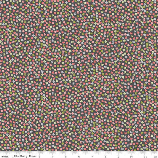 SALE Fable Tiny Blooms C12716 Charcoal - Riley Blake Designs - Floral Flowers - Quilting Cotton Fabric