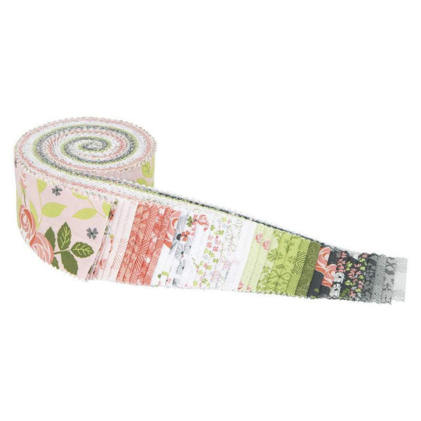 Fable 2.5-Inch Rolie Polie Jelly Roll 40 pieces Riley Blake Designs - Precut Bundle - Green Gray Coral - Quilting Cotton Fabric