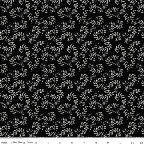 Fleur Noire Sprigs C12522 Black - Riley Blake Designs - Black Cream Leaves Xs - Quilting Cotton Fabric