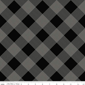 SALE Fleur Noire Line Plaid C12527 Black - Riley Blake Designs - Black Cream Diagonal Plaid - Quilting Cotton Fabric