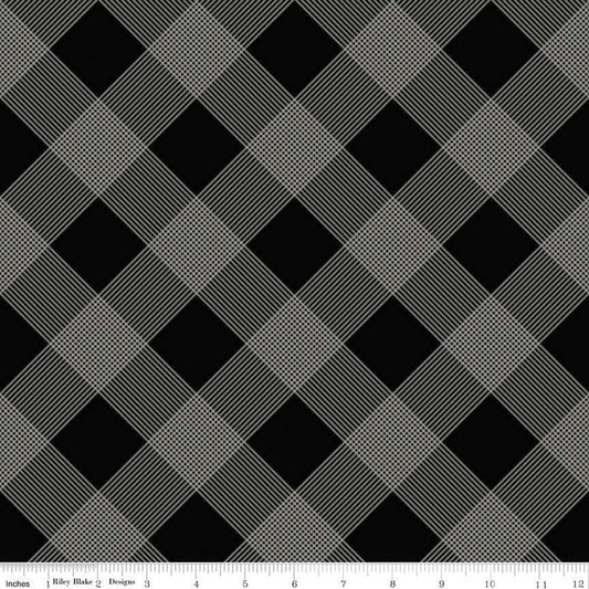 SALE Fleur Noire Line Plaid C12527 Black - Riley Blake Designs - Black Cream Diagonal Plaid - Quilting Cotton Fabric