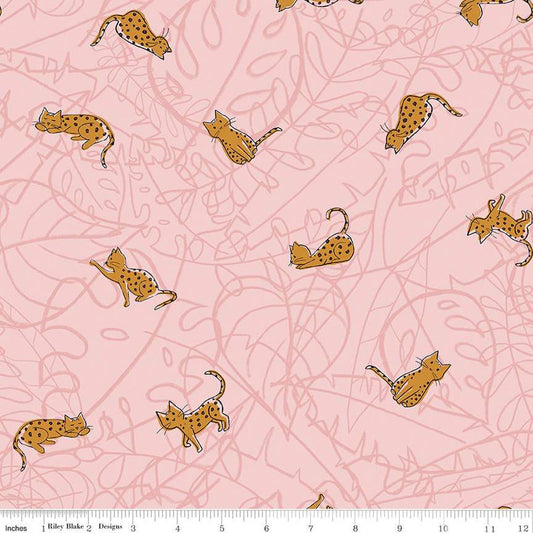 SALE Leafy Keen Cats C12641 Pink - Riley Blake Designs - Cat Leaves Scribbles - Quilting Cotton Fabric