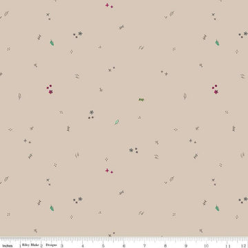 SALE LINEN Leafy Keen Toss LN12645 Tan - Riley Blake Designs - Flowers Crosses Leaves Dots - Quilting Cotton Fabric