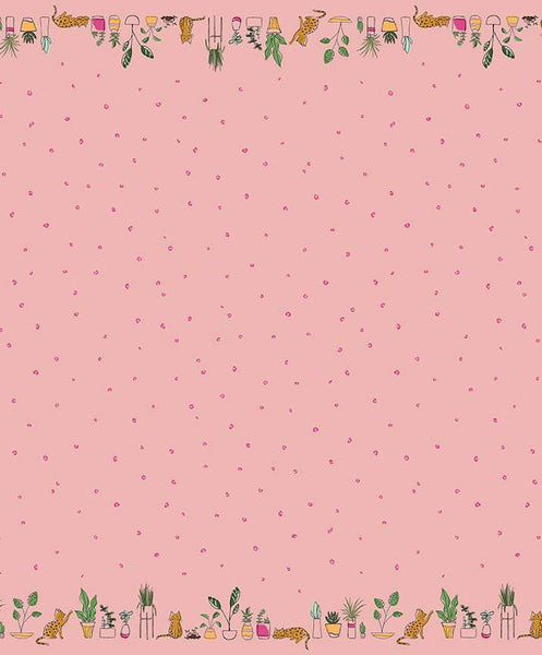 CLEARANCE Leafy Keen Border Print SC12646 Pink SPARKLE - Riley Blake - Leopard Spots Cats Plants Antique Gold SPARKLE - Quilting Cotton