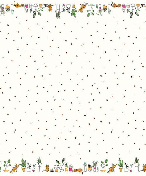 Leafy Keen Border Print SC12646 White SPARKLE - Riley Blake - Leopard Spots Cats Plants Antique Gold SPARKLE - Quilting Cotton Fabric