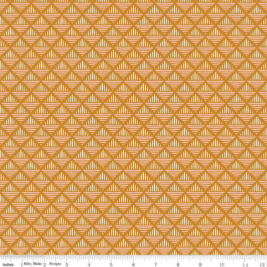 35" End of Bolt - CLEARANCE Maple Geo C12475 Gold - Riley Blake Designs - Geometric Diagonal Squares - Quilting Cotton Fabric