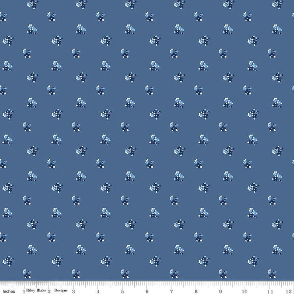 11" End of Bolt - SALE Blue Jean Ditzy C12722 Denim by Riley Blake Designs - Floral Flowers Blue - Quilting Cotton Fabric