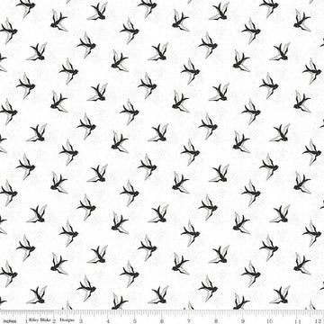 Blue Jean Bird C12724 Off White by Riley Blake Designs - Birds Swallows - Quilting Cotton Fabric