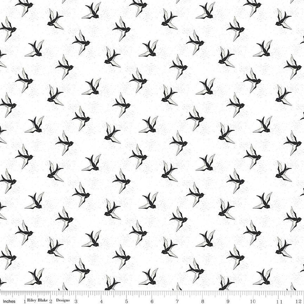 Blue Jean Bird C12724 Off White by Riley Blake Designs - Birds Swallows - Quilting Cotton Fabric