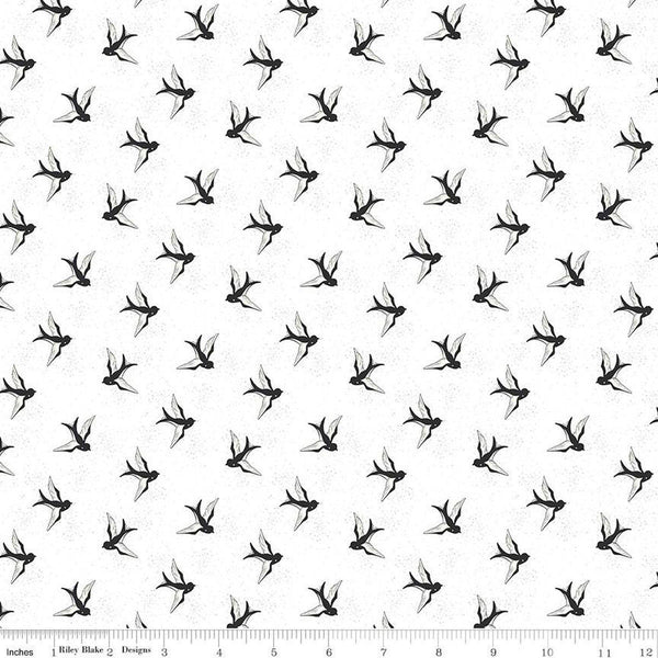 Blue Jean Bird C12724 Off White by Riley Blake Designs - Birds Swallows - Quilting Cotton Fabric