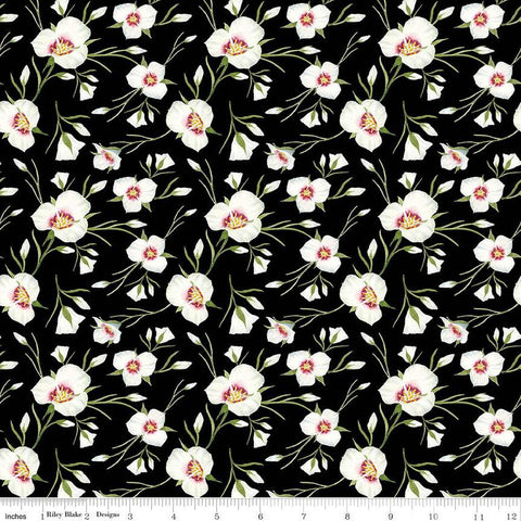 18" end of Bolt - SALE The Beehive State Lilies C12531 Black - Riley Blake Designs - Utah Sego Lilies Floral Flower - Quilting Cotton Fabric