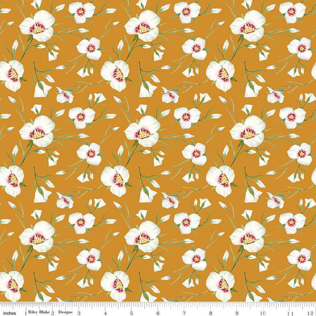 The Beehive State Lilies C12531 Butterscotch - Riley Blake Designs - Utah Sego Lilies Floral Flowers - Quilting Cotton Fabric