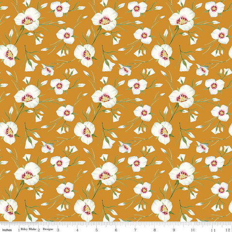 The Beehive State Lilies C12531 Butterscotch - Riley Blake Designs - Utah Sego Lilies Floral Flowers - Quilting Cotton Fabric