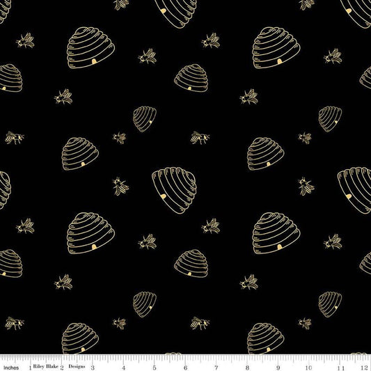 SALE The Beehive State Beehives C12532 Black - Riley Blake Designs - Utah Bees Honeybees - Quilting Cotton Fabric