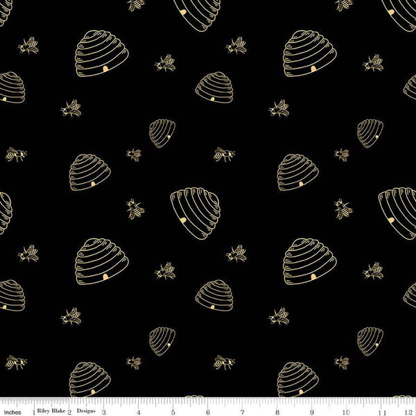 The Beehive State Beehives C12532 Black - Riley Blake Designs - Utah Bees Honeybees - Quilting Cotton Fabric