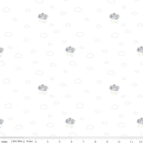 SALE Hush Hush 2 Cloud Cover C12876 - Riley Blake Designs - Low-Volume Clouds Raindrops - Quilting Cotton Fabric