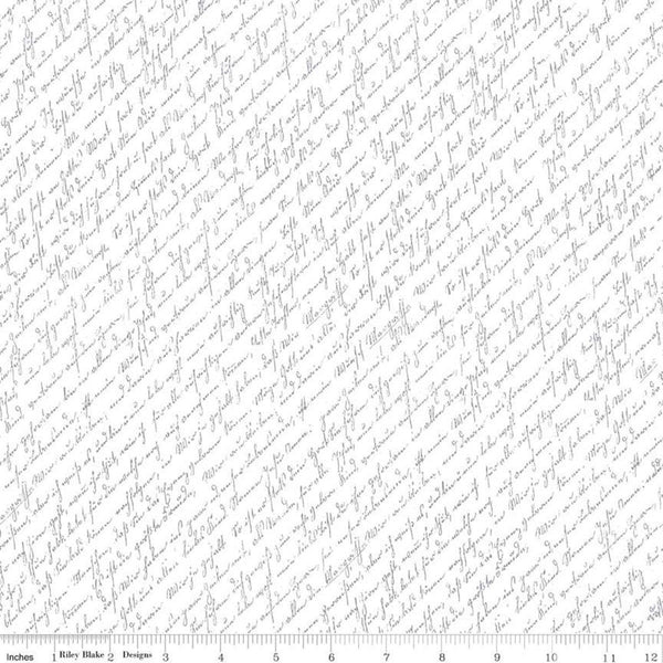 Hush Hush 2 Reminisce C12880 - Riley Blake Designs - Low-Volume Cursive Text Diagonal - Quilting Cotton Fabric