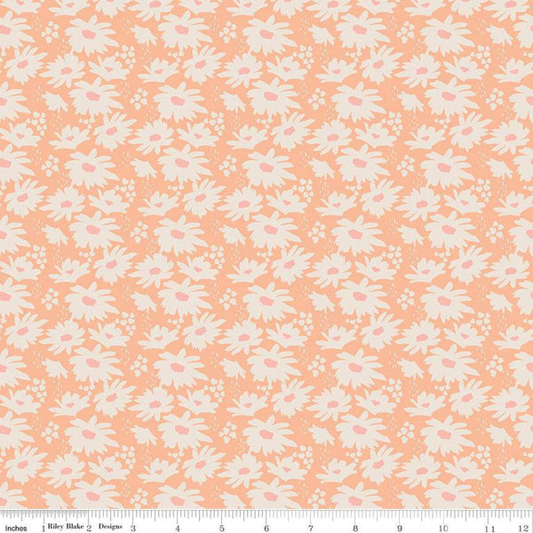 SALE Forgotten Memories Daisy C12751 Apricot - Riley Blake Designs - White Daisies Floral Flowers - Quilting Cotton Fabric