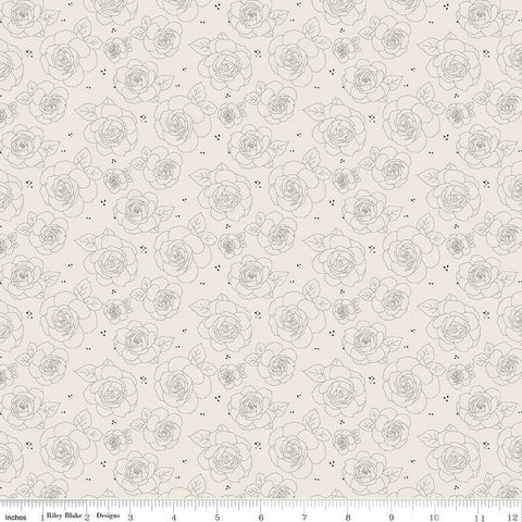 Forgotten Memories Floral C12754 Off White - Riley Blake Designs - Line-Drawn Roses Flowers - Quilting Cotton Fabric