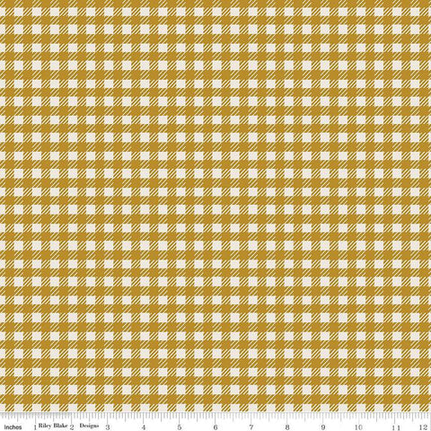 SALE Forgotten Memories PRINTED Gingham C12755 Gold - Riley Blake Designs - Checks Off White Gold - Quilting Cotton Fabric