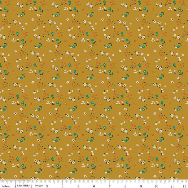 SALE Forgotten Memories Ditsy C12756 Gold - Riley Blake Designs - Floral Flowers - Quilting Cotton Fabric