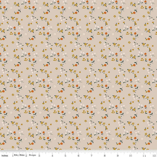 SALE Forgotten Memories Ditsy C12756 Taupe - Riley Blake Designs - Floral Flowers - Quilting Cotton Fabric