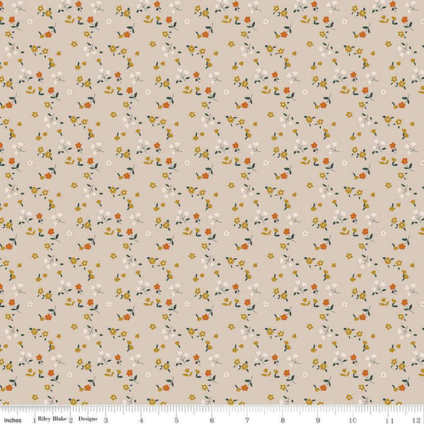 SALE Forgotten Memories Ditsy C12756 Taupe - Riley Blake Designs - Floral Flowers - Quilting Cotton Fabric