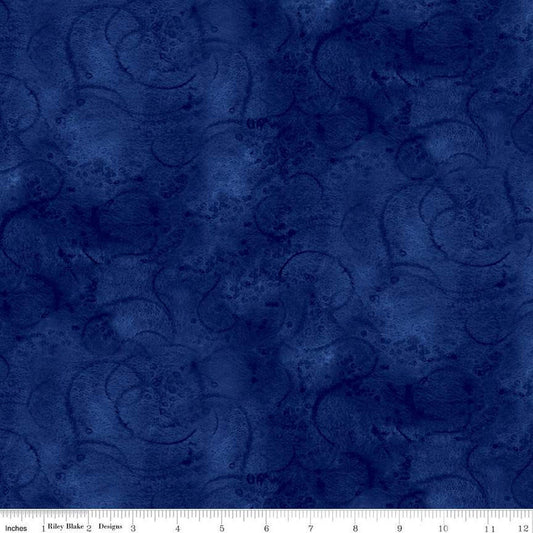 Painter's Watercolor Swirl C680 Royal - Riley Blake Designs - Blue Tone-on-Tone - Quilting Cotton Fabric