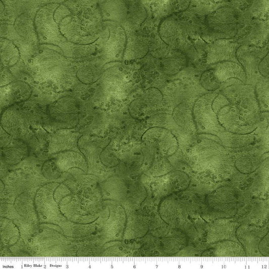 Painter's Watercolor Swirl Basil Green Tone-on-Tone Blender Fabric - Riley Blake Quilting Cotton Fabric