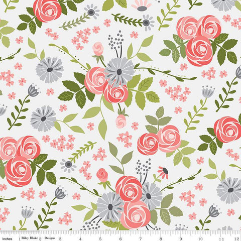 16" End of Bolt - SALE Fable Main C12710 Off White - Riley Blake Designs - Floral Flowers - Quilting Cotton Fabric