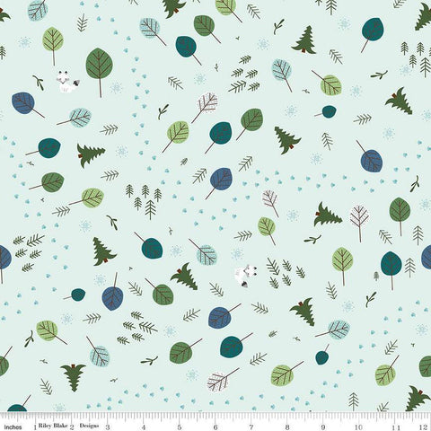 Forest Friends Tracks C12691 Ice - Riley Blake Designs - Animal Tracks Leaves Trees - Quilting Cotton Fabric