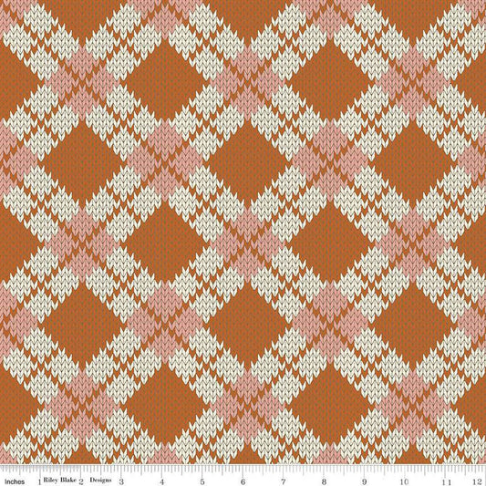 DEAL Forest Friends Argyle C12692 Auburn - Riley Blake Designs - Geometric PRINTED Knitted Sweater Pattern - Quilting Cotton Fabric