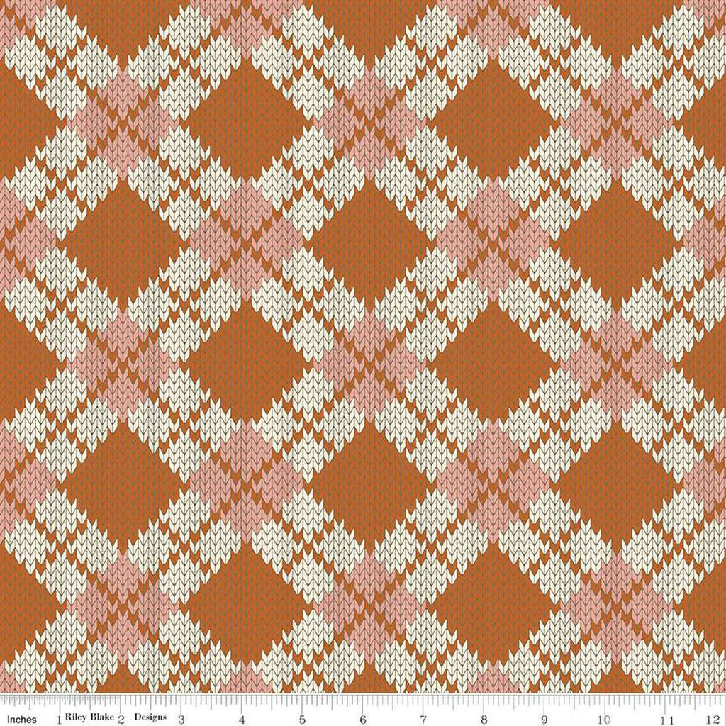Forest Friends Argyle C12692 Auburn - Riley Blake Designs - Geometric PRINTED Knitted Sweater Pattern - Quilting Cotton Fabric