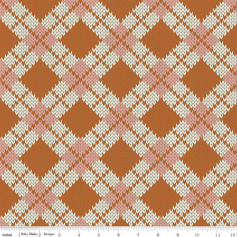 Forest Friends Argyle C12692 Auburn - Riley Blake Designs - Geometric PRINTED Knitted Sweater Pattern - Quilting Cotton Fabric