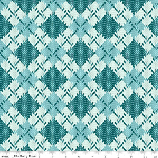 DEAL Forest Friends Argyle C12692 Glacier - Riley Blake Designs - Geometric PRINTED Knitted Sweater Pattern - Quilting Cotton Fabric