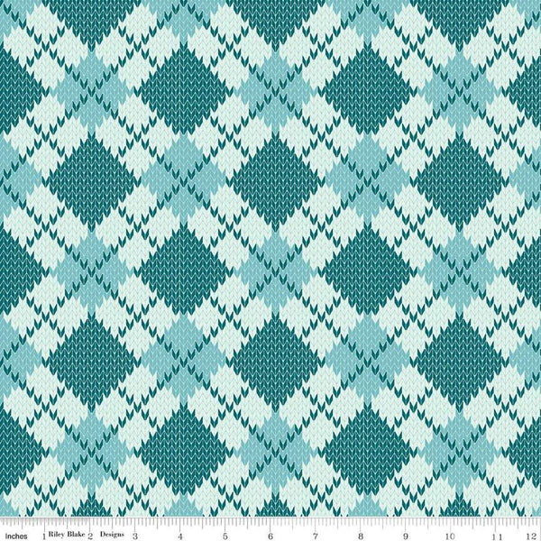 Forest Friends Argyle C12692 Glacier - Riley Blake Designs - Geometric PRINTED Knitted Sweater Pattern - Quilting Cotton Fabric