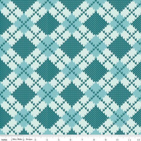 Forest Friends Argyle C12692 Glacier - Riley Blake Designs - Geometric PRINTED Knitted Sweater Pattern - Quilting Cotton Fabric