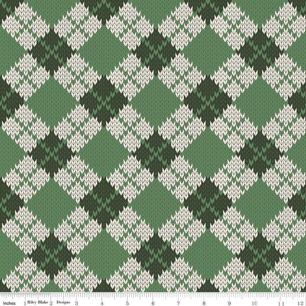 SALE Forest Friends Argyle C12692 Green - Riley Blake Designs - Geometric PRINTED Knitted Sweater Pattern - Quilting Cotton Fabric